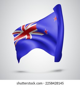 new Zealand, vector flag with waves and bends waving in the wind on a white background