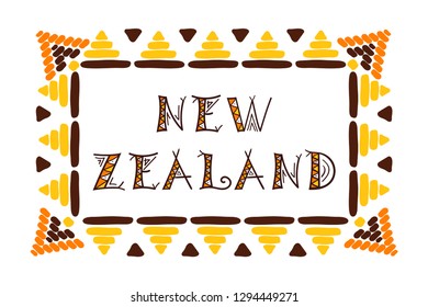 New Zealand. Vector illustration. Travel design with tribal frame. Ethnic concept.