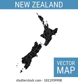 New Zealand vector map with country name, black on white background.