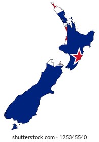 New Zealand vector map with the flag inside.