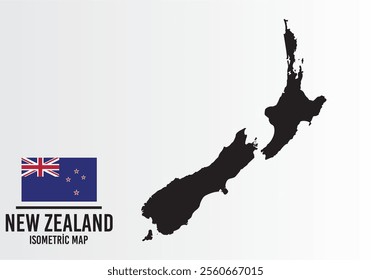 New Zealand vector map with flag next to it. New Zealand map with national flag isolated on white background. Vector illustration.