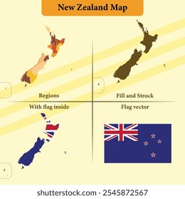 New Zealand vector map with regions black silhouette flag overlay and standalone flag ideal for educational materials infographics and design projects showcasing Azerbaijan geography and identity