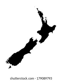 New Zealand vector map silhouette high detailed, isolated on white background.