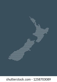 New Zealand vector map using white binary digits on dark background to mean digital country and the advancement of technology illustration