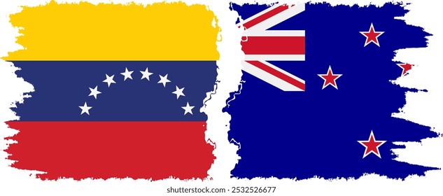 New Zealand and Venezuela grunge flags connection, vector