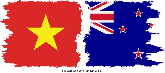 New Zealand and Vietnam grunge flags connection, vector