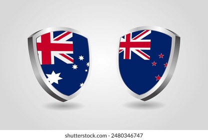 New Zealand vs Australia flag shields on a white background, cricket championship competition vector illustration