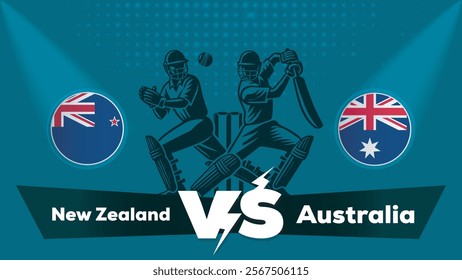 New Zealand VS Australia Match , Australia Vs New Zealand cricket match , Cricket match concept with creative illustration.eps