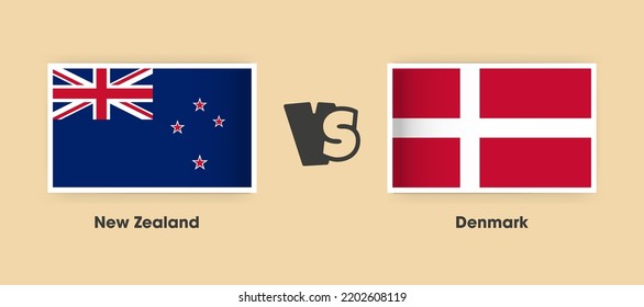 New Zealand vs Denmark flags placed side by side. Creative stylish national flags of New Zealand vs Denmark with background