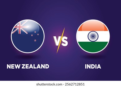 New Zealand vs India , cricket match concept. with rival flags of both teams in circular shape isolated on blue background.with editable EPS file.
NZ vs IND.