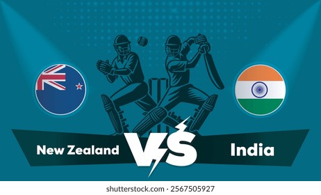 New Zealand Vs India , India VS New Zealand cricket match , Cricket match concept with creative illustration.eps