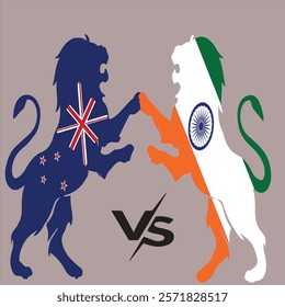 New Zealand vs India , cricket match concept. with rival flags of both teams in circular shape isolated on blue background.with editable International Cricket Flag Design EPS 10 file. NZ vs IND.