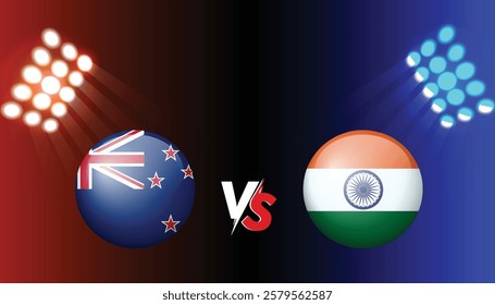 NEW ZEALAND VS INDIA template for sports. Cricket International Tournament 2025 vector illustration sports graphics. New Zealand vs India Clash.