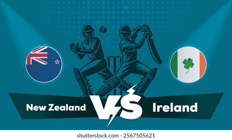 New Zealand VS Ireland Match , Ireland Vs New Zealand cricket match , Cricket match concept with creative illustration.eps