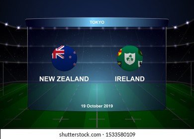 New Zealand vs Ireland, Rugby cup scoreboard broadcast graphic template