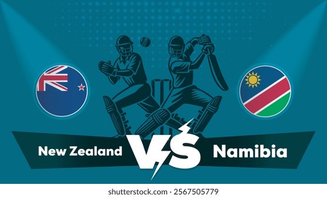 New Zealand VS Namibia Match , Namibia Vs New Zealand cricket match , Cricket match concept with creative illustration.eps