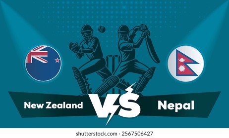 New Zealand VS Nepal , Nepal Vs New Zealand cricket match , Cricket match concept with creative illustration.eps