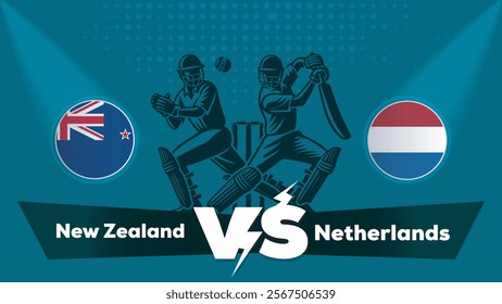 New Zealand VS Netherlands , Netherlands Vs New Zealand cricket match , Cricket match concept with creative illustration.eps