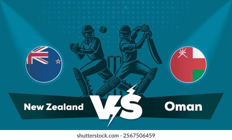 New Zealand VS Oman , Oman Vs New Zealand cricket match , Cricket match concept with creative illustration.eps