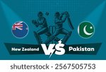 New Zealand Vs Pakistan Match , Pakistan vs New Zealand cricket match , Cricket match concept with creative illustration.eps