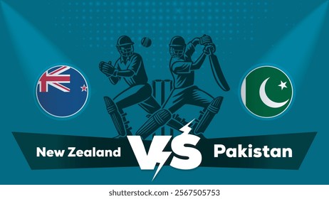 New Zealand Vs Pakistan Match , Pakistan vs New Zealand cricket match , Cricket match concept with creative illustration.eps