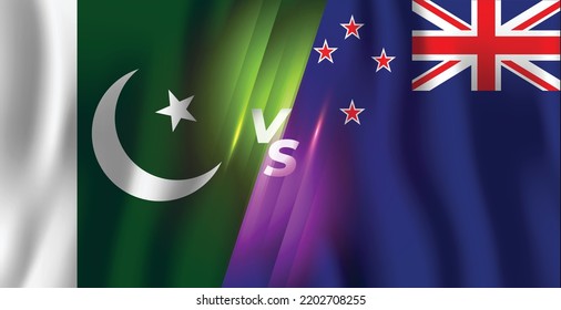 NEW ZEALAND vs PAKISTAN wavy flag illustration background eps for sport tournament 