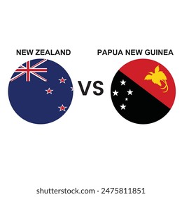 New Zealand VS Papua New Guinea, cricket match concept with creative illustration of participant countries flag and national symbol on plain white background, Editable vector file.