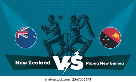 New Zealand VS Papua New Guinea Match , Papua New Guinea Vs New Zealand cricket match , Cricket match concept with creative illustration.eps