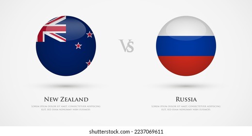 Vorlage für die Länderflaggen in Neuseeland gegen Russland. Das Konzept für Spiel, Wettbewerb, Beziehungen, Freundschaft, Zusammenarbeit, versus.