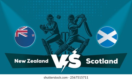 New Zealand VS Scotland , Scotland Vs New Zealand cricket match , Cricket match concept with creative illustration.eps