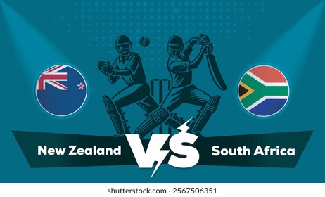 New Zealand VS South Africa , South Africa Vs New Zealand cricket match , Cricket match concept with creative illustration.eps