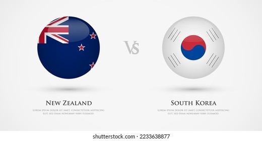 New Zealand vs South Korea country flags template. The concept for game, competition, relations, friendship, cooperation, versus.