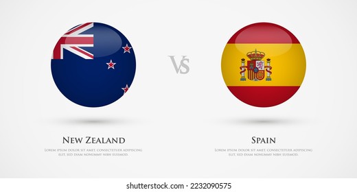 New Zealand vs Spain country flags template. The concept for game, competition, relations, friendship, cooperation, versus.
