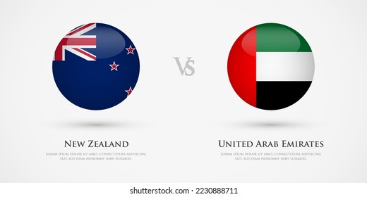 New Zealand vs United Arab Emirates country flags template. The concept for game, competition, relations, friendship, cooperation, versus.