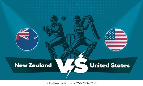 New Zealand VS United States ,United States vs New Zealand  cricket match , Cricket match concept with creative illustration.eps