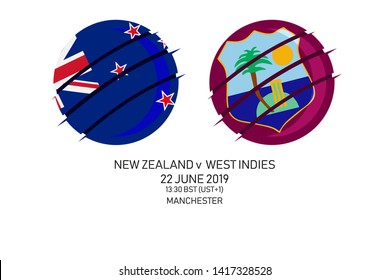 New Zealand vs West Indies , 2019 Cricket Match, Vector illustration 