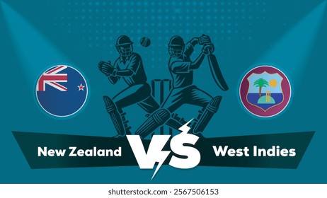 New Zealand VS West Indies Match , West Indies Vs New Zealand cricket match , Cricket match concept with creative illustration.eps