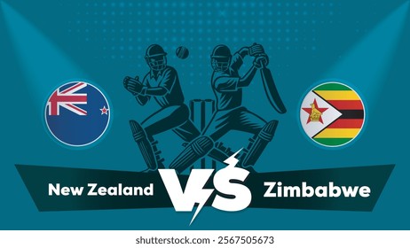 New Zealand VS Zimbabwe , Zimbabwe Vs New Zealand cricket match , Cricket match concept with creative illustration.eps