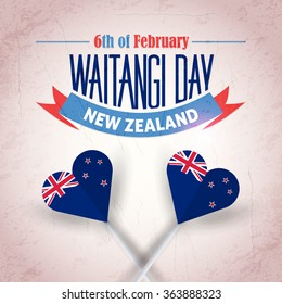New Zealand Waitangi Day Concept Background, Heart Style Flag Design