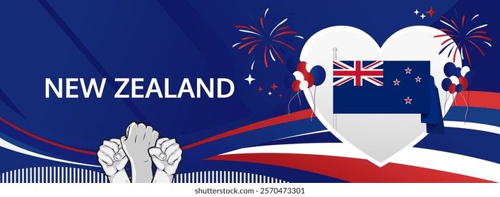 New Zealand Waitangi Day greeting banner. 6th February Happy New Zealand National Day. Holidays illustration concept. Great for event like carnival, feast poster, support, culture and tourism