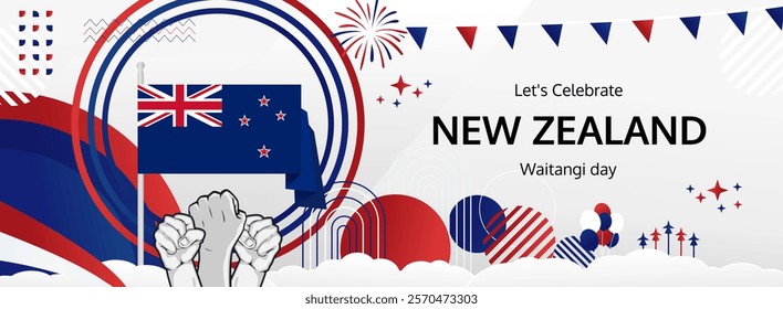 New Zealand Waitangi Day greeting banner. 6th February Happy New Zealand National Day. Holidays illustration concept. Great for event like carnival, feast poster, support, culture and tourism