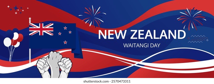 New Zealand Waitangi Day greeting banner. 6th February Happy New Zealand National Day. Holidays illustration concept. Great for event like carnival, feast poster, support, culture and tourism