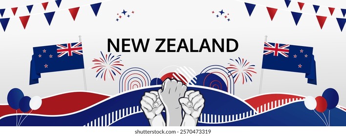 New Zealand Waitangi Day greeting banner. 6th February Happy New Zealand National Day. Holidays illustration concept. Great for event like carnival, feast poster, support, culture and tourism