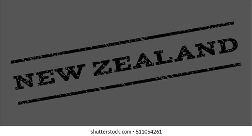 New Zealand watermark stamp. Text caption between parallel lines with grunge design style. Rubber seal stamp with unclean texture. Vector black color ink imprint on a gray background.