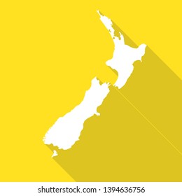 New Zealand white map,border flat simple style with long shadow on yellow background.