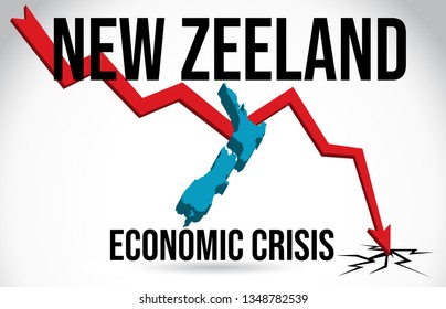 New Zeeland Map Financial Crisis Economic Collapse Market Crash Global Meltdown Vector Illustration.