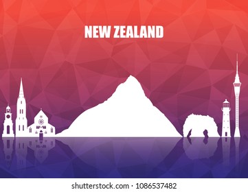 New Zeland Landmark Global Travel And Journey paper background. Vector Design Template.used for your advertisement, book, banner, template, travel business or presentation.