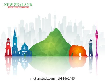 New Zeland Landmark Global Travel And Journey paper background. Vector Design Template.used for your advertisement, book, banner, template, travel business or presentation.