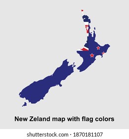 New Zeland map colored with flag colors isolated vector illustration