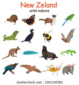 New Zeland wild animals color flat icons set for web and mobile design